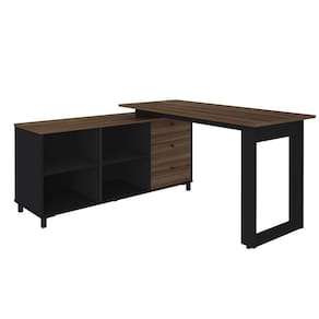 Mesa Escrivaninha Em L Com 3 Gavetas E Nichos Nexos Ipê/preto