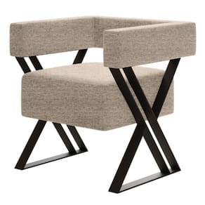 Poltrona Decorativa Kira Pés De Metal Estilo Industrial Linho Bege