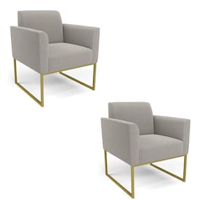 Poltrona Sala Estar Industrial Dourado Kit 2 Marisa Bouclê Cinza D03 - D`rossi
