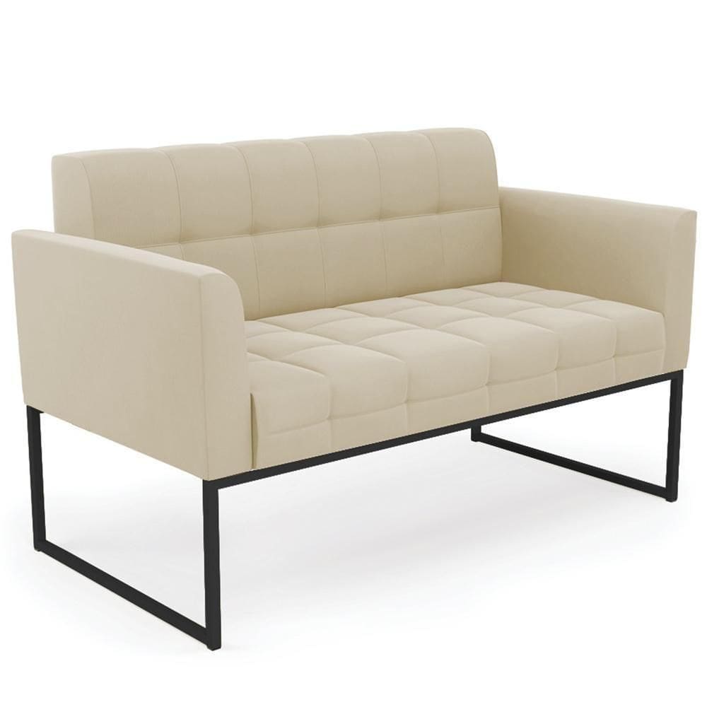 Sofá Namoradeira Base Industrial Preto Ana Suede Bege - Ibiza