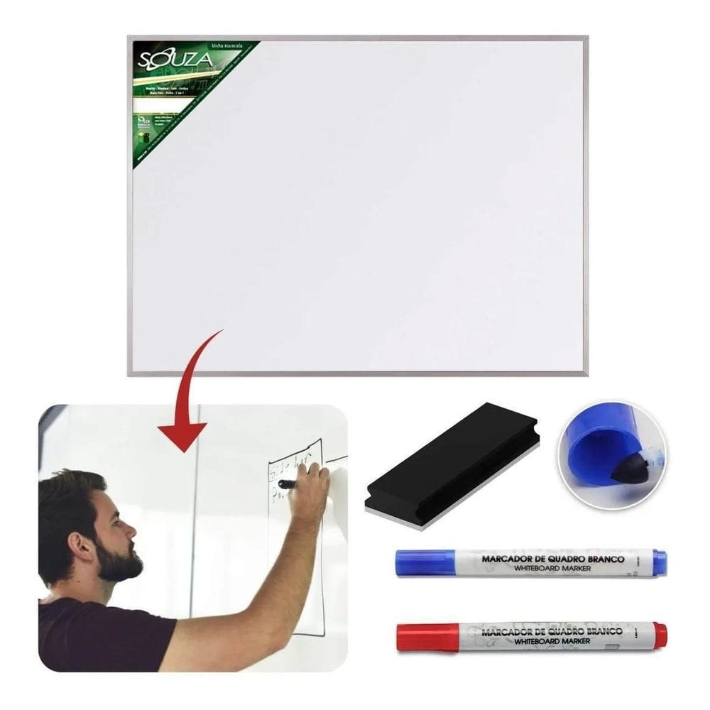 Lousa Quadro Branco Aluminio 70X50 + 2 Canetas E Apagador