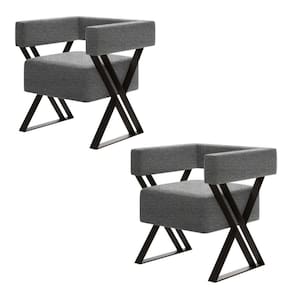 Kit 2 Poltrona Decorativa Sara Pés Metal Estilo Industrial Linho Cinza