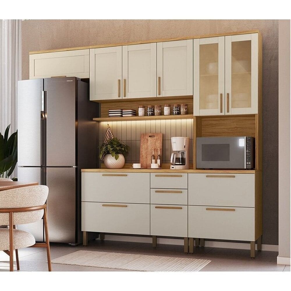 Cozinha Completa Modulada 4 Peças 186,7cm 100% Mdf Estônia Espresso Móveis Amêndoa/Off White