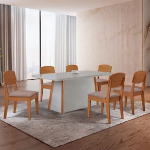 Conjunto Sala de Jantar com Mesa e 6 Cadeiras Merlim-Cleo Capuccino/Naturalle/Off White