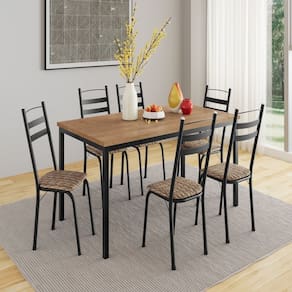 Conjunto de Mesa com 6 Cadeiras Adriana Preto/Rattan/Demolição