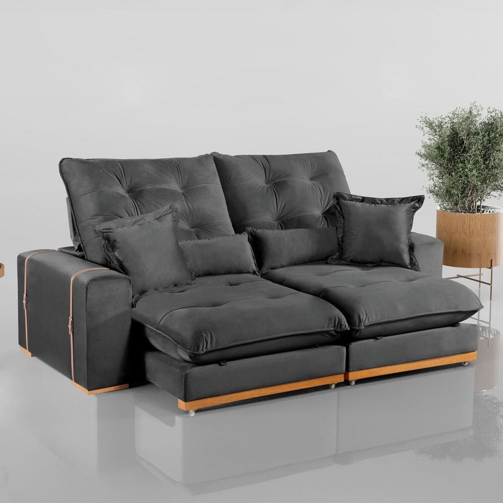 Sofá Retrátil e Reclinável 2 Lugares 250cm Clássico Cinza