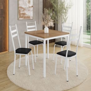 Conjunto de Mesas e Cadeiras 90x90 com 4 Cadeiras Branco/Preto/ Demolição