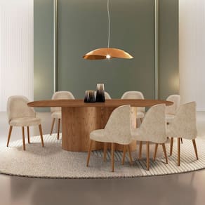 Mesa de Jantar Ester 220cm Madeira Tampo Laminado Orgânico com 8 Cadeiras Ester Milano/Imbuia Natural