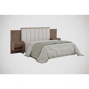 Cabeceira Para Cama Queen Size Ripada Irís Estofada Com 2 Mesas De Cabeceira D` Doro Castanho/ripado