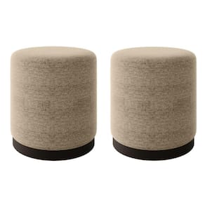 Kit 2 Puff Decorativo Estofado Estilo Industrial Orlando Linho Bege