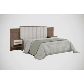 Cabeceira Para Cama Queen Size Ripada Irís Estofada Com 2 Mesas De Cabeceira D` Doro Castanho/off White/ripado