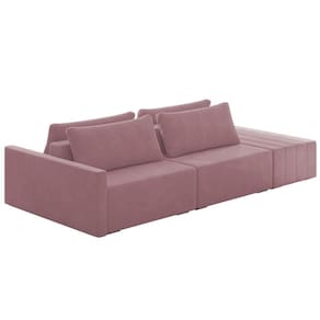 Sofá Ilha Modular Com Puff Para Sala Living 252cm Georgia K04 Veludo Rosê - Mpozenato