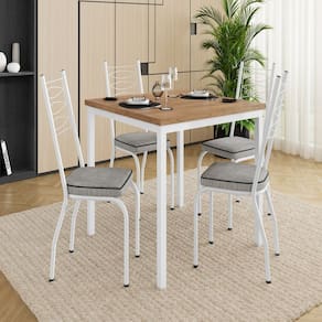 Conjunto para Cozinha 90cm x 90cm com 4 Cadeiras Branco/Grafiato/Demolição