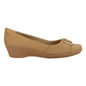 Sapatilha Anabela ComfortFlex 2594301 Feminino Caqui bico redondo