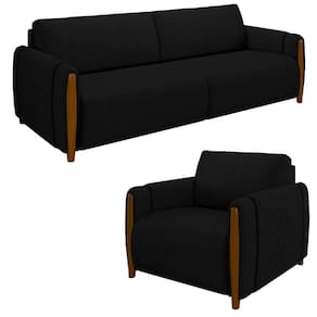 Conjunto Sofá 3 Lugares 223cm E Poltrona 98cm Amaranto M22 Veludo Preto - Mpozenato