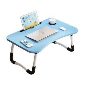 Mesa Notebook Dobravel Multiuso Azul Com Suporte E Porta Copo Para Sofa Cama