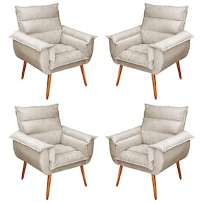 Kit 04 Poltronas Decorativas Modernas Sala e Recepção Monza Pés Palito Suede Bege - Abmaza