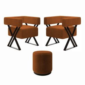 Kit 2 Poltrona E Puff Decorativo Kira Estilo Industrial Bouclé Terracota