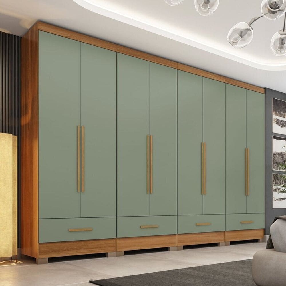 Quarto Modulado 4 Peças 8 Portas 4 Gavetas Smart Plus Espresso Móveis Cinamomo/Verde