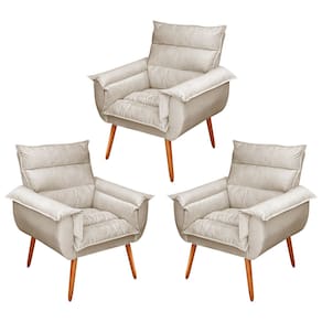 Kit 03 Poltronas Decorativas Modernas Sala e Recepção Monza Pés Palito Suede Bege - Abmaza