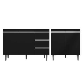 Balcão Gabinete Pia Andréia Sem Tampo 100cm e Armário Para Cooktop 02 Portas Preto - Abmaza