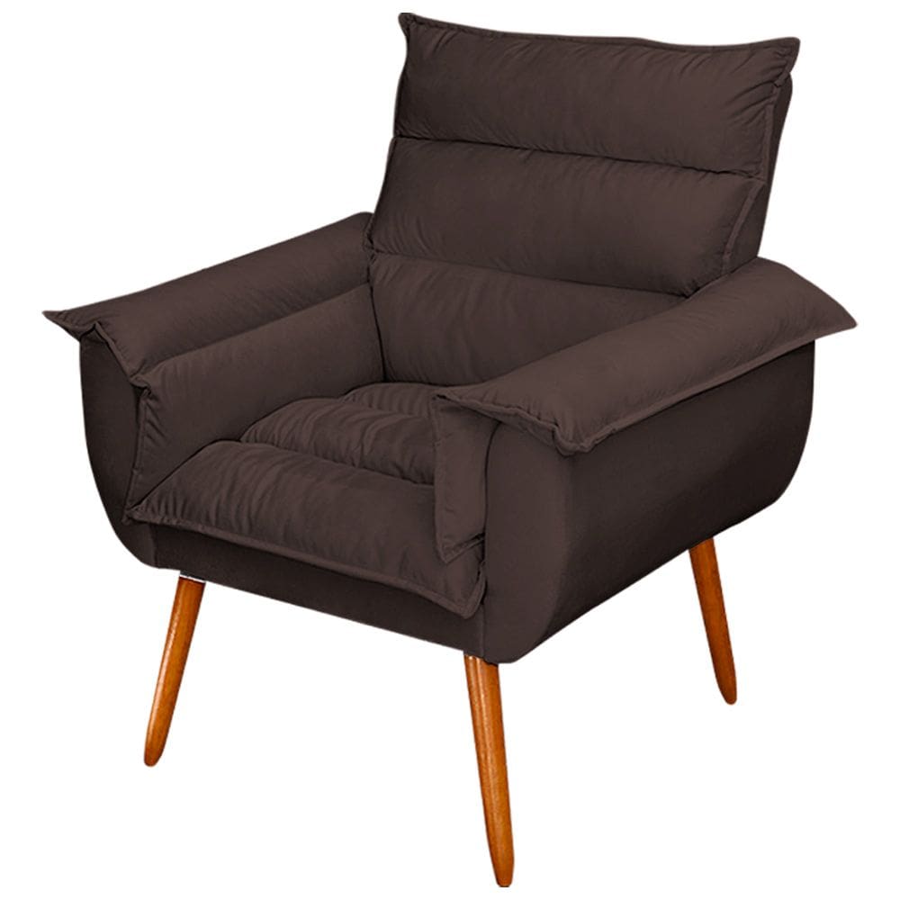 Poltrona Decorativa Moderna Sala de Estar e Recepção Monza Pés Palito Suede Marrom - Abmaza