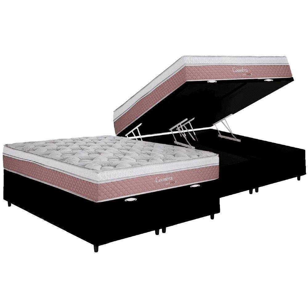 Cama Baú King Bipartida Com Colchão Herval Coimbra Molas Maxspring 193x203x68cm Ms Suede Preto