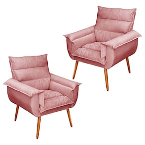 Kit 02 Poltronas Decorativas Modernas Sala e Recepção Monza Pés Palito Veludo Rosé - Abmaza