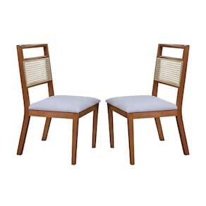Conjunto 2 Cadeiras De Jantar Luna Com Rattan Veludo Off White Com Pés Em Madeira