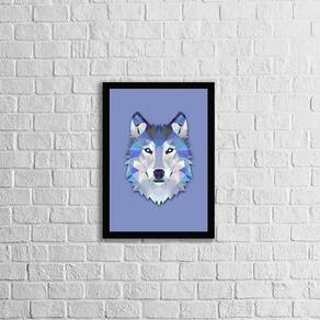 Quadro Decorativo Lobo Azul 33X24Cm - Vidro Moldura Preta