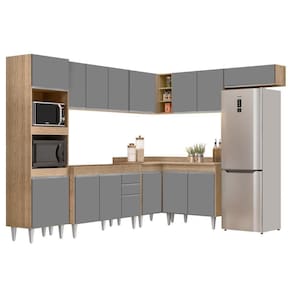 Armário De Cozinha Modulada De Canto 8 Peças Cp01 Balcão Castanho/cinza - Lumil