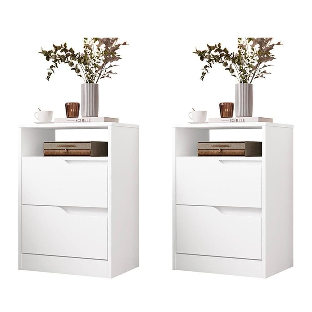 Kit 2 Mesas De Cabeceira Sole 2 Gavetas Branco Fosco - Móveis Albatroz Branco Fosco