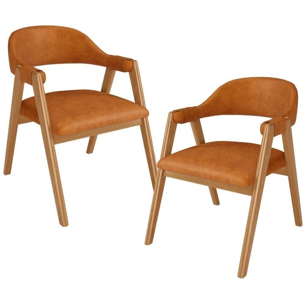 Kit 02 Cadeiras De Jantar E Estar Living Estofada Nadja L02 Couríssimo Canela - Lyam Decor