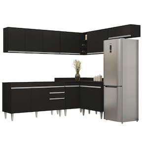Armário De Cozinha Modulado De Canto 7 Peças Cp22 Balcão Sem Tampo Preto - Lumil