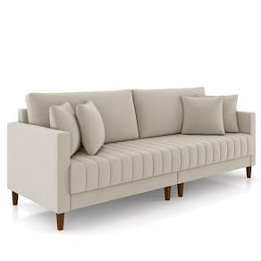 Sofá 3 Lugares Living 216cm Linn K04 Veludo Bege - Mpozenato