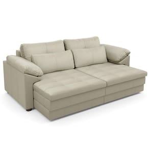Sofá Retrátil Para Sala De Estar 3 Lugares 250cm Riza S03 Couro Bege Pérola - Lyam Decor