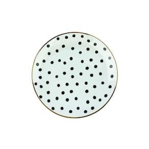Prato De Porcelana Sobremesa Poá Com Friso Dourado