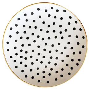 Prato De Porcelana Raso Poá Com Friso Dourado