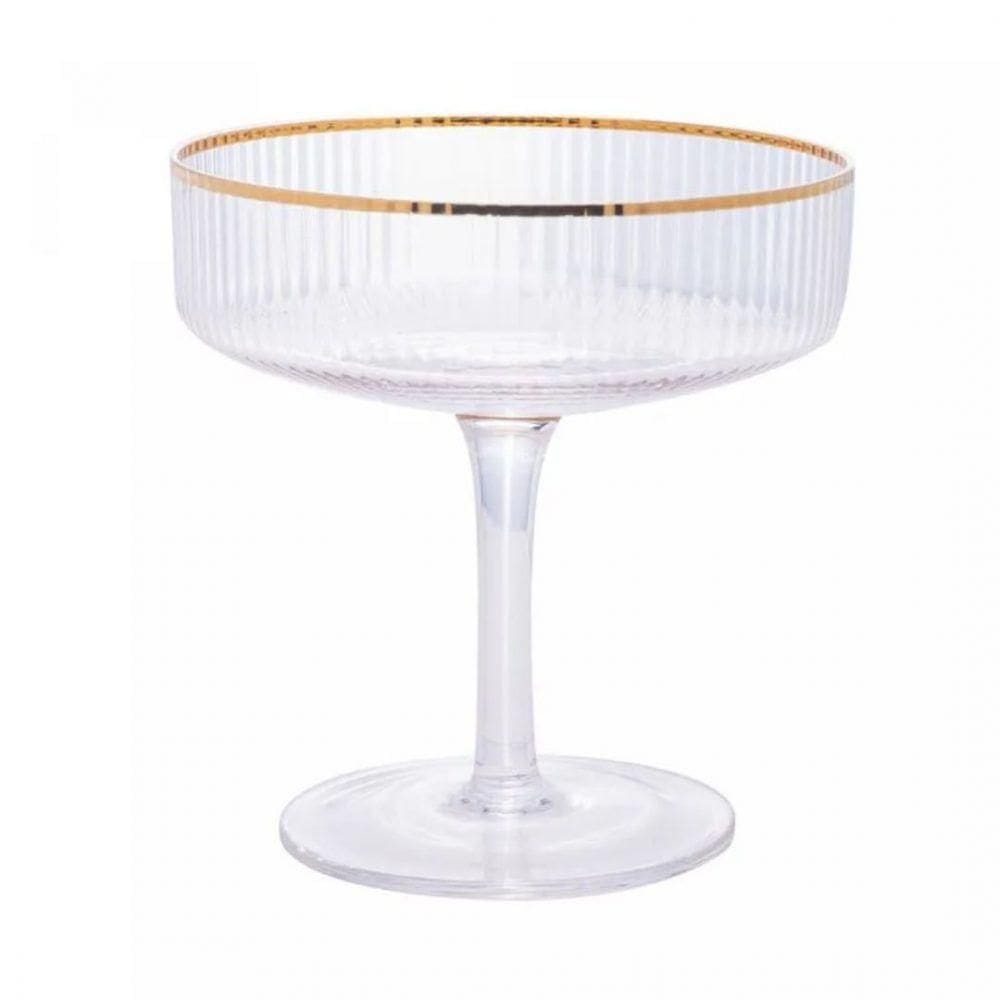 Taça De Vidro Coupe C/ Borda Dourada Lines Wollf 200ml