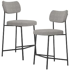 Kit 02 Banquetas Baixa Bar Cozinha Sala De Jantar Preto Melina L02 Linho Cinza Escuro - Lyam Decor