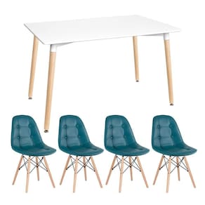 Kit - Mesa Retangular Eames 80 X 120 Cm Branco + 4 Cadeiras Botonê Turquesa Mesa Branco Com Cadeiras Turquesa