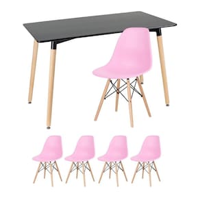 Kit - Mesa Retangular Eames 60 X 120 Cm + 4 Cadeiras Dsw Mesa Preto Com Cadeiras Rosa Mesa Preto Com Cadeiras Rosa