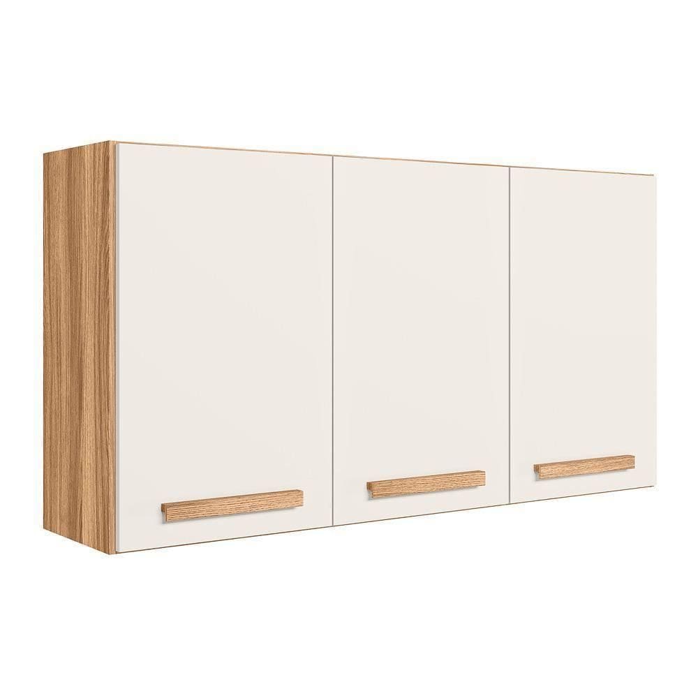 Armário Aéreo Intenza 120cm 3 Portas Freijó-off White Cristal - Nicioli Freijó-off White Cristal