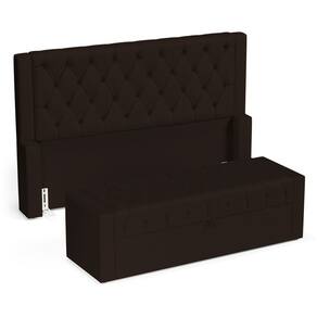 Cabeceira e Calçadeira Báu Queen Size Atena 160cm Capitonê Sintético Marrom - Abmaza