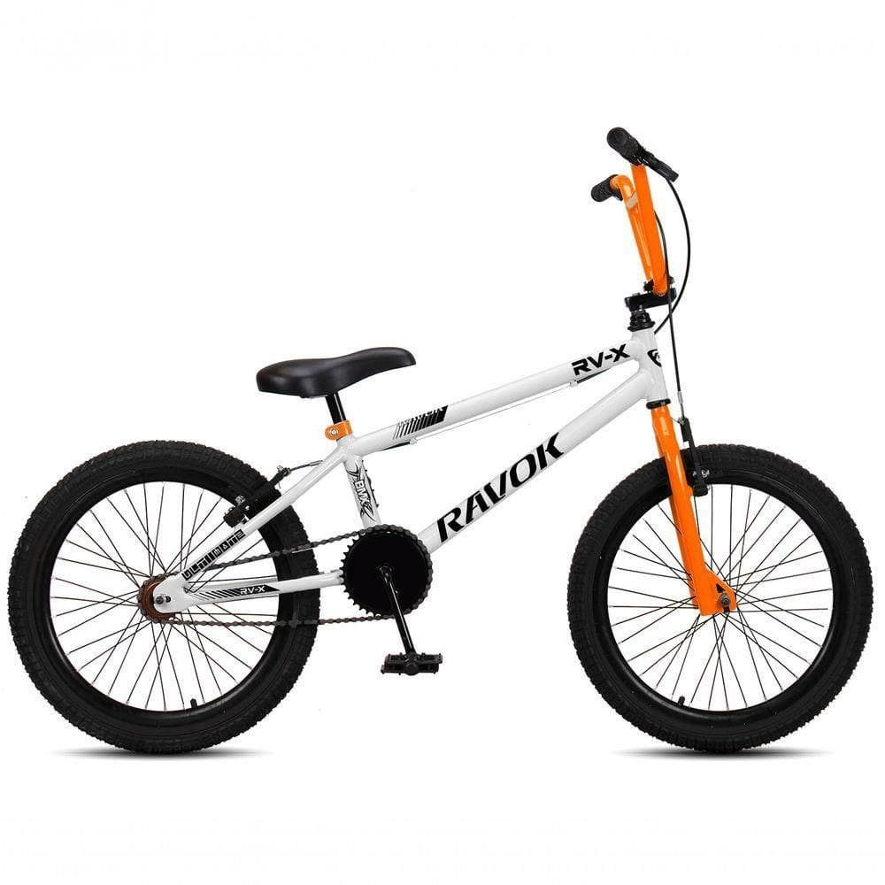 Bicicleta BMX Cross Aro 20 RV-X Aro Aero Freio V-Brake Ravok Branco Laranja
