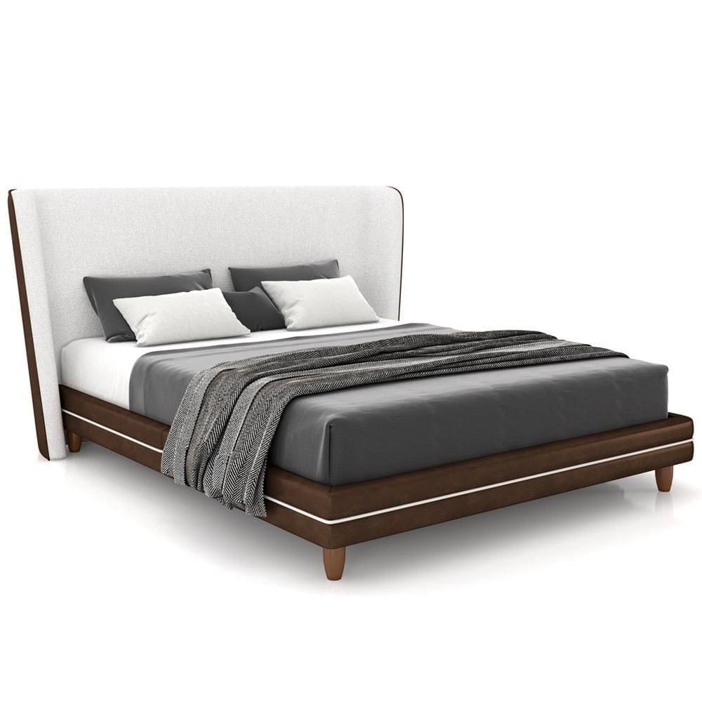 Cabeceira Casal Nilo 160cm Com Cama Pés Madeira Suném P05 Couríssimo Marrom Bouclê Cru - Lyam Decor