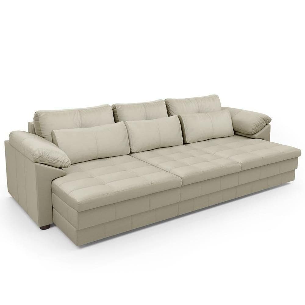 Sofá Retrátil Para Sala De Estar 3 Lugares 257cm Riza S03 Couro Bege Pérola - Lyam Decor