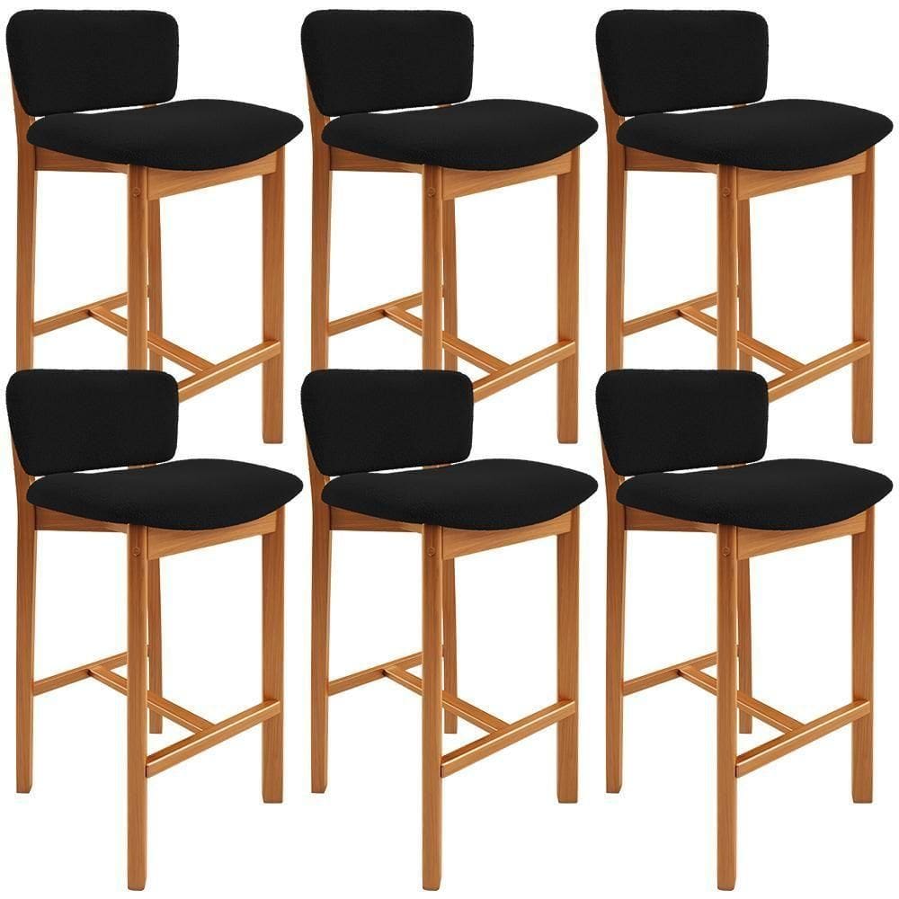 Kit 06 Banquetas Alta Para Cozinha Sala De Jantar Bar Dara L02 Bouclê Preto - Lyam Decor