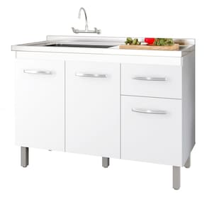 Balcão Gabinete Para Pia Anyta 118cm 03 Portas Sem Tampo Branco - Abmaza