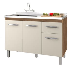 Balcão Gabinete Para Pia Anyta 118cm 03 Portas Sem Tampo Savana Off White - Abmaza